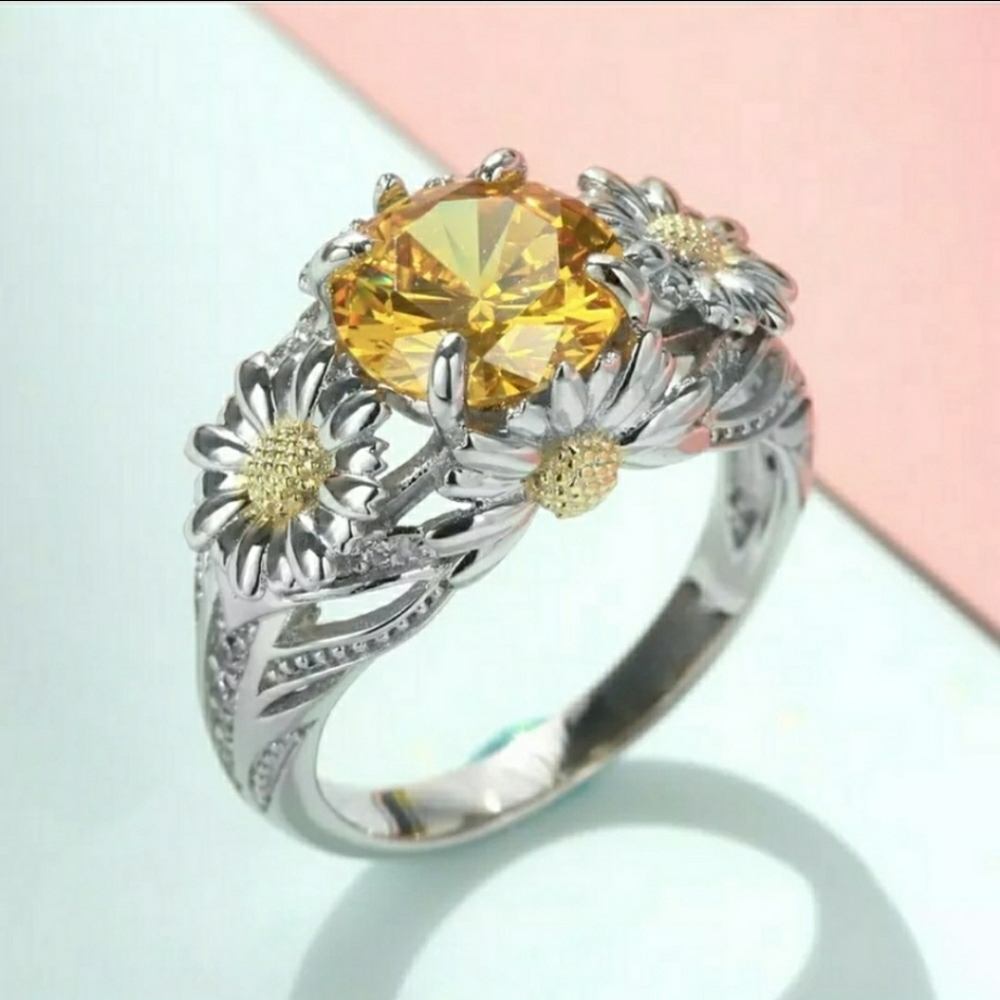 3.5ct Citrine Daisy Women 925 Silver Ring